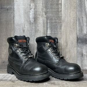 Womens Harley Davidson Badlands Black Leather Roll Cuff Motorcycle Boots Size 5